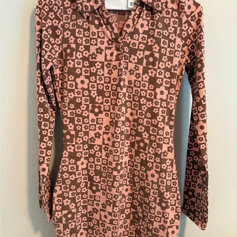 70s Style Print Fitted Button Down Dress